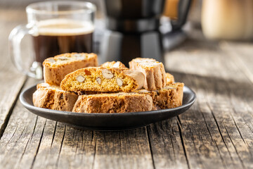 Italian cantuccini cookies. Sweet dried biscuits with almonds.