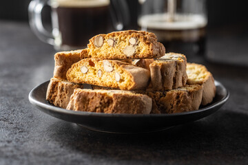 Italian cantuccini cookies. Sweet dried biscuits with almonds.