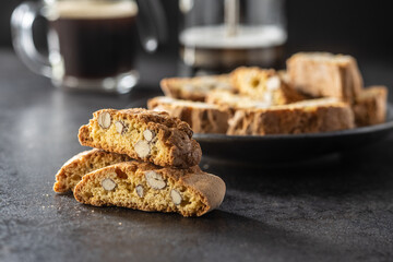 Italian cantuccini cookies. Sweet dried biscuits with almonds.