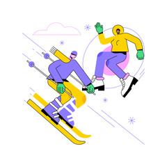 Winter outdoor fun abstract concept vector illustration. Winter activity for kids, having fun in snow, family time outdoors, building a snowman, snowball fight, sledding abstract metaphor.