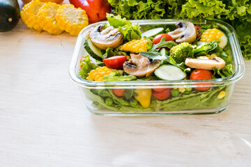 Homemade healthy food in a container prepared for lunch