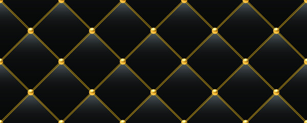 Fototapeta premium Black luxury background with golden chains and beads. Vector illustration.