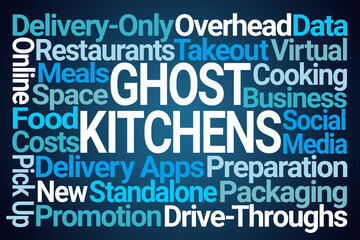 Ghost Kitchens Word Cloud on Blue Background