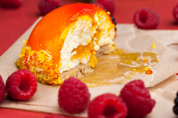 one orange cake with creamy white filling