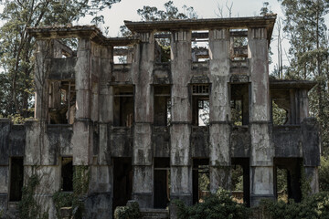 Halloween fear terror concept.Old horror abandoned house.