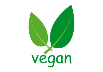 Etiqueta de producto vegano de hojas verdes.