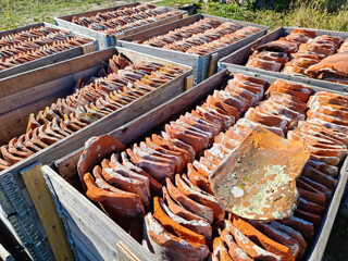 Removed old clay tiles and packed in the boxes