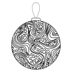 Black and white vector illustration of Christmas crystal ball with zentangle pattern covered Coloring book page