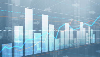 Finance Chart Graph. Trading Forex Exchange Investment Fintech concept on Modern City background