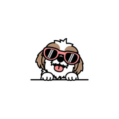 Cute shih tzu dog with sunglasses cartoon, vector illustration