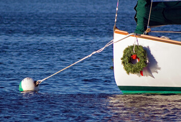 Holiday Wreath on Sailboat in Chatham, Cape Cod