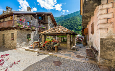 Idyllic sight in the beautiful village of Etroubles, in the Great St Bernard Valley. Aosta Valley,...