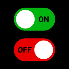 Switch on and Off Toggle. On and Off Toggle Switch Buttons Graphic Design for Web Usage or Mobile App Interface. Flat Interface Graphic Elements Red and Green Colors on Black Background