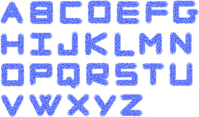 a set of English letters for the New Year holiday made of blue tinsel 