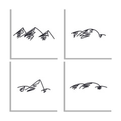mountain and hills outline isolated drawing vector illustration set