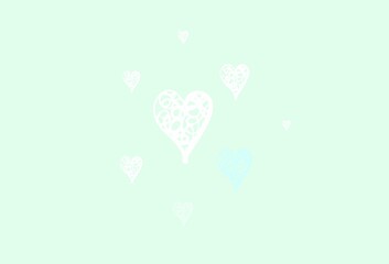 Light Green vector background with Shining hearts.