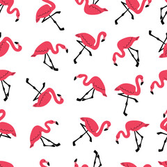 seamless pattern with pink flamingo. Beach pattern with exotic birds. Stock vector flat cartoon illustration on a white background.