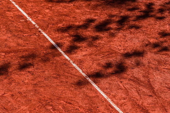 Orange tennis and american football arena white lines background. Shadows on court. Horizontal sport poster, greeting cards, headers, website