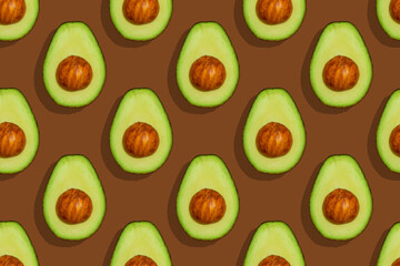 Avocado pattern on dark brown background