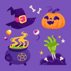 flat halloween elements collection vector design illustration