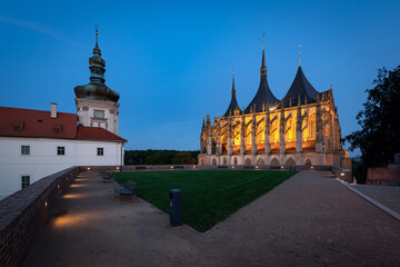 St. Barbara's Church in Kutna Hora, Czech Republic, at twilight. Unique medieval cathedral in the Central Bohemian region.