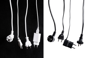 Set of electricty plugs. Black and white conceptual energy motive. - 456809864