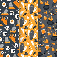 hand drawn flat halloween patterns collection