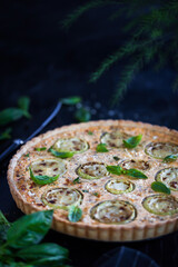 Delicious homemade zucchini, ricotta and feta cheese quiche ore tart (open pie)