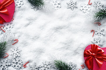 Obraz na płótnie Canvas Fir branch with Christmas decorations on white background. Holiday concept.
