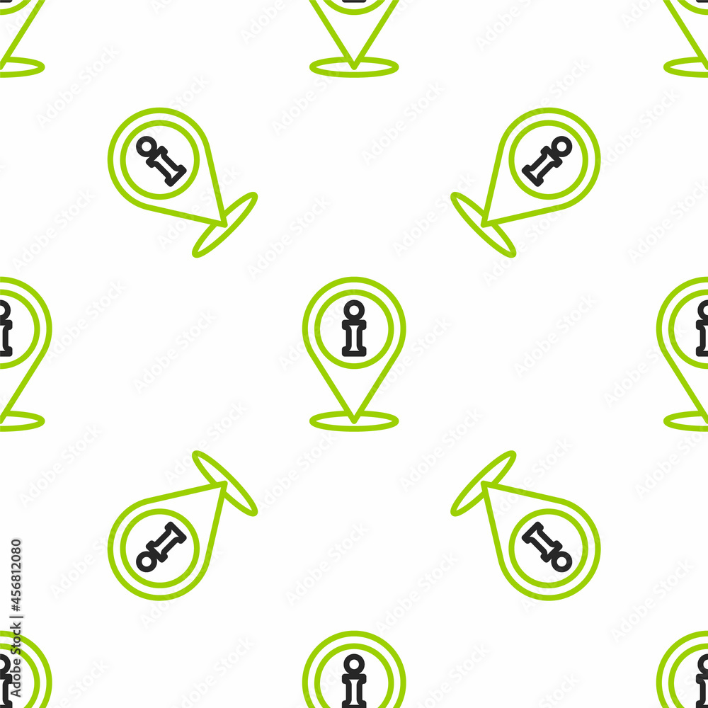 Poster line location with information icon isolated seamless pattern on white background. vector