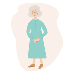 Urinary incontinence problem. Elderly women wants to pee. The old women feels pain in his groin. Experiencing pain. Flat vector illustration.