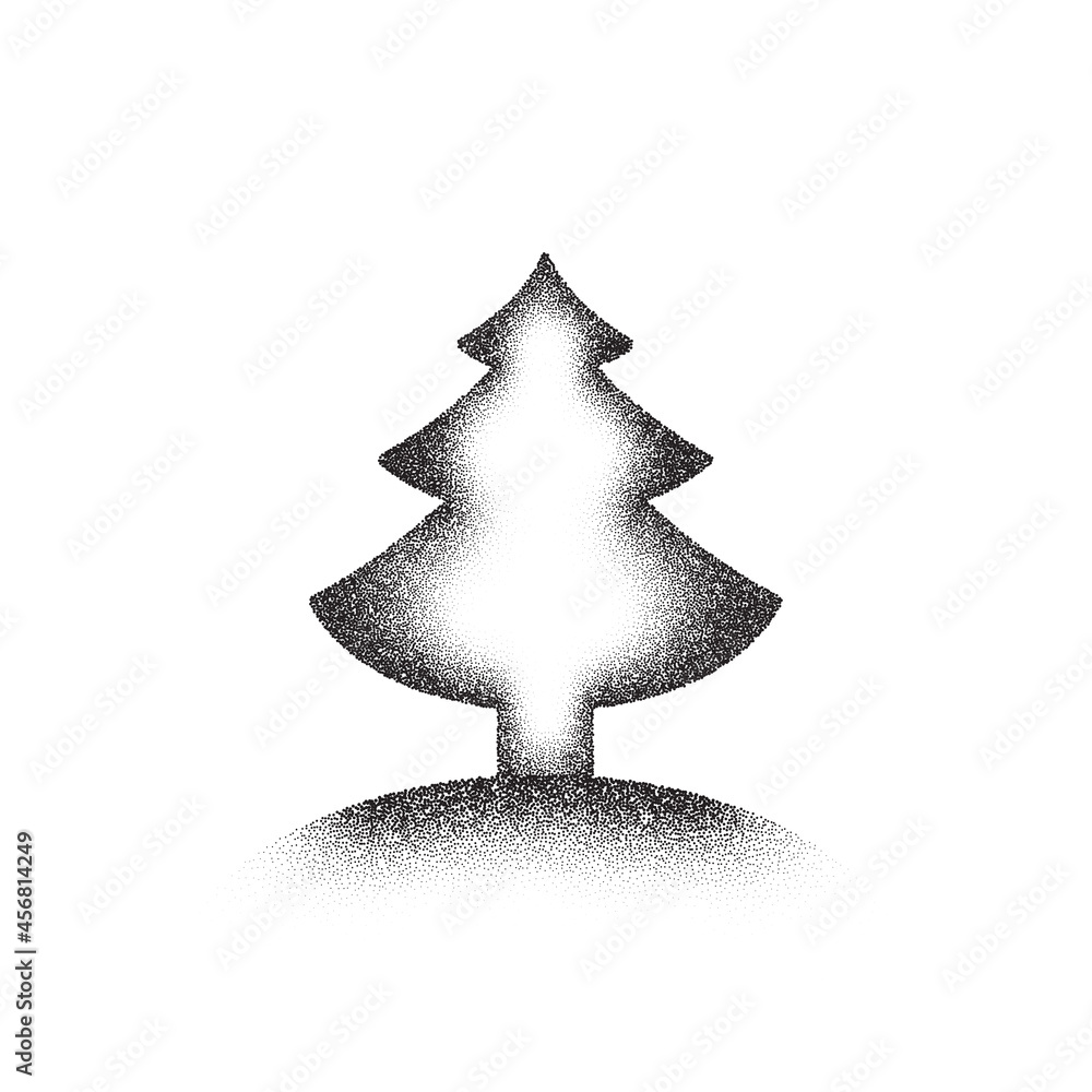 Poster dotwork christmas tree pattern vector background. sand grain effect. black noise stipple dots xmas t