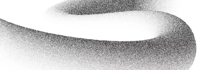 Tuinposter Dotwork swoosh pattern vector background. Black grunge noise stipple dots wave. Sand grain effect. Black dots grunge swoosh banner. Abstract shape noise dotwork pattern. Stochastic dotted wave vector © blankstock