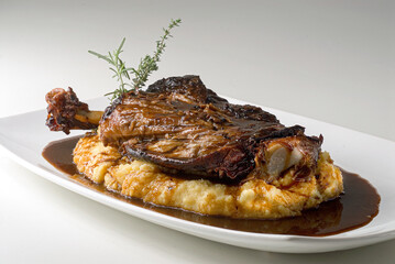 Lamb with polenta, a typical dish from the midwest of Santa Catarina. Italian and mountain cuisine