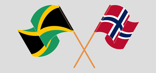 Crossed and waving flags of Jamaica and Norway