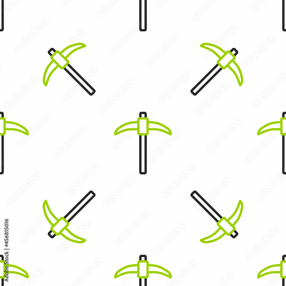 Aufkleber line pickaxe icon isolated seamless pattern on white background. vector