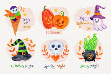 watercolor halloween labels collection vector design illustration