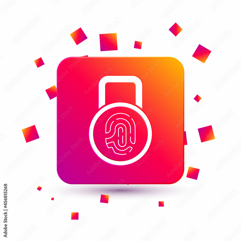 Poster white fingerprint with lock icon isolated on white background. id app icon. identification sign. tou