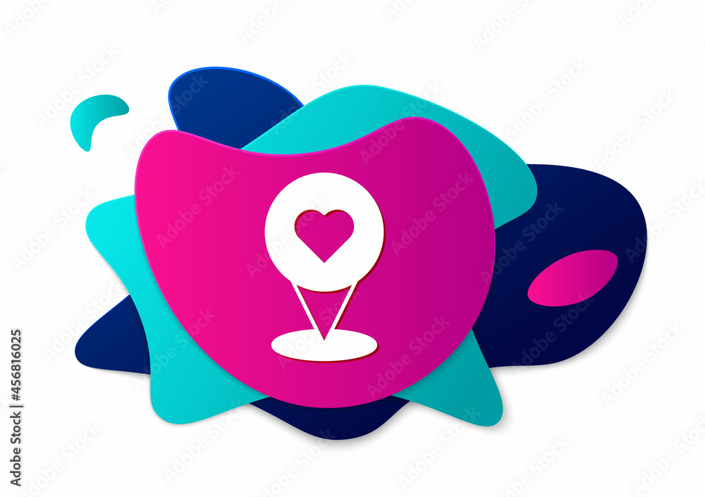 Poster color map pointer with heart icon isolated on white background. valentines day. love location. roman