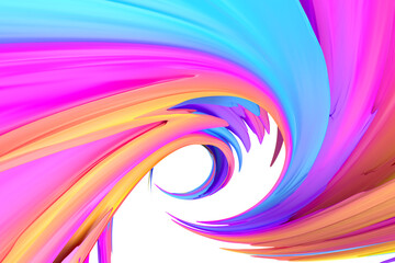 Multicolored abstract twisted brush stroke. Bright curl, artistic spiral. 3D rendering image