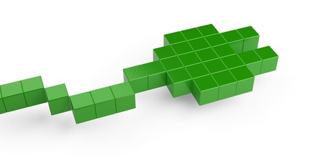 Pixelized, abstract green power plug with cable on white background, green renewable energy or clean electricity concept