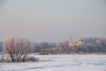 Church of the Intercession of the Blessed Virgin Mary. Dmitrovsky district. Winter landscape.