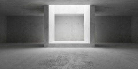 Empty modern abstract concrete room with open ceiling light and concrete frame, product presentation template background