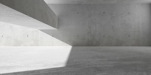 Abstract empty, modern concrete room with sunlight lighting from left side and rough floor - industrial interior background template