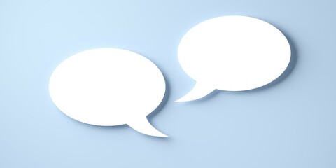 Two round white empty speech bubble or balloon over blue background with shadow template