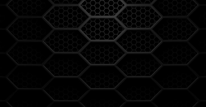 Double layer black hexagon honeycomb grid grill background with light from above