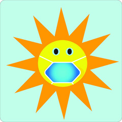 Sun Icon wearing face shield, protection against Covid-19 virus. Symbol vector illustration for protection.