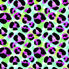 Seamless abstract wild exotic animal print.Leopard, zebra,gepard, tiger striped pattern. Hand drawn trendy repeating watercolor blotted background texture.  © OlgaLIS