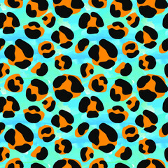 Seamless abstract wild exotic animal print.Leopard, zebra,gepard, tiger striped pattern. Hand drawn trendy repeating watercolor blotted background texture.  © OlgaLIS