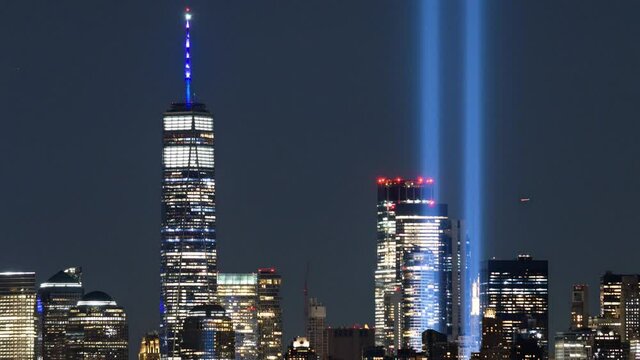 One World Trade Center And Tribute In Light Night Timelapse Video, September 11, 2021
